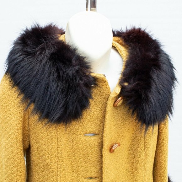 Women's Coat VISCONTI Vintage Gold Brown Faux Fur - Picture 3 of 10
